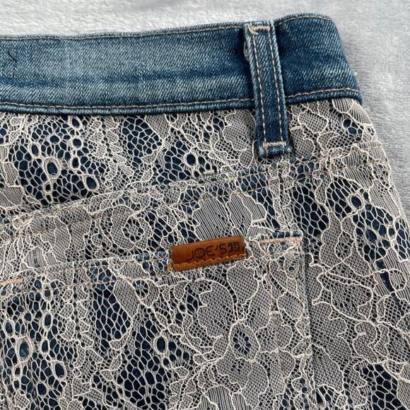 Joe's Jeans Shorts 28 Blue Denim Lace Overlay Cut Off Mid Rise Boho 2" Inseam - Picture 5 of 16